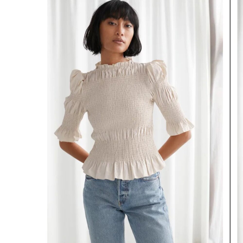 & OTHER STORIES Fitted Smocked Ruffle Top Size 4